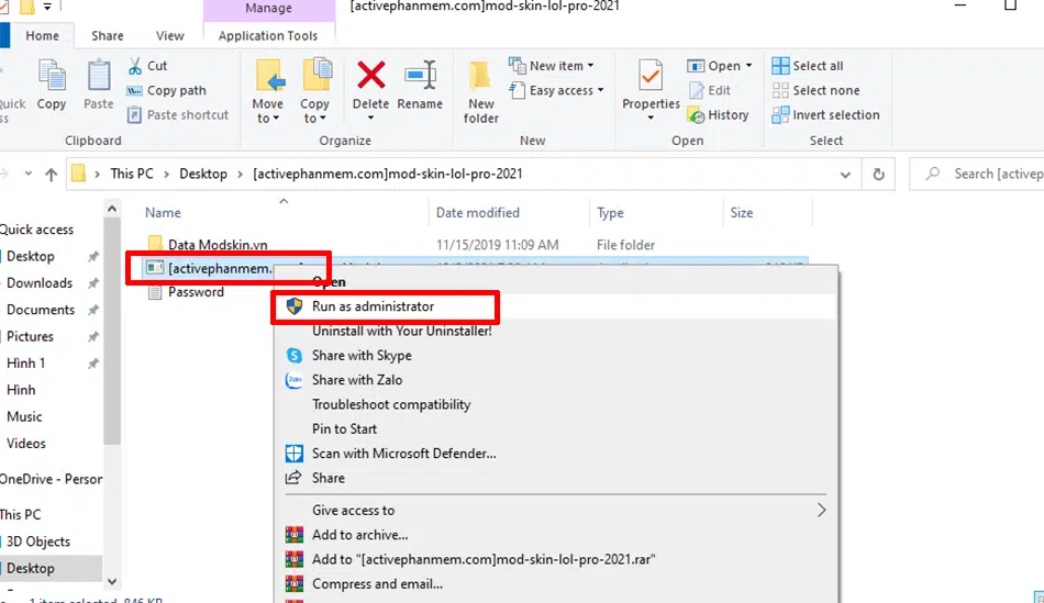 Bước 3: Click vào file đuôi .exe, chọn “Run as adminstrator”. Bước 3: Click vào file đuôi .exe, chọn “Run as adminstrator”.